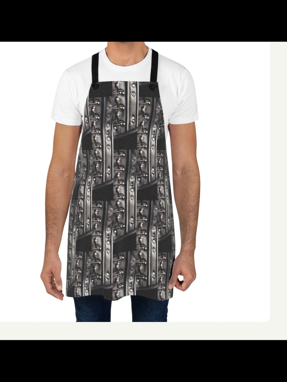 Medieval Style Print Apron in Black and Gray